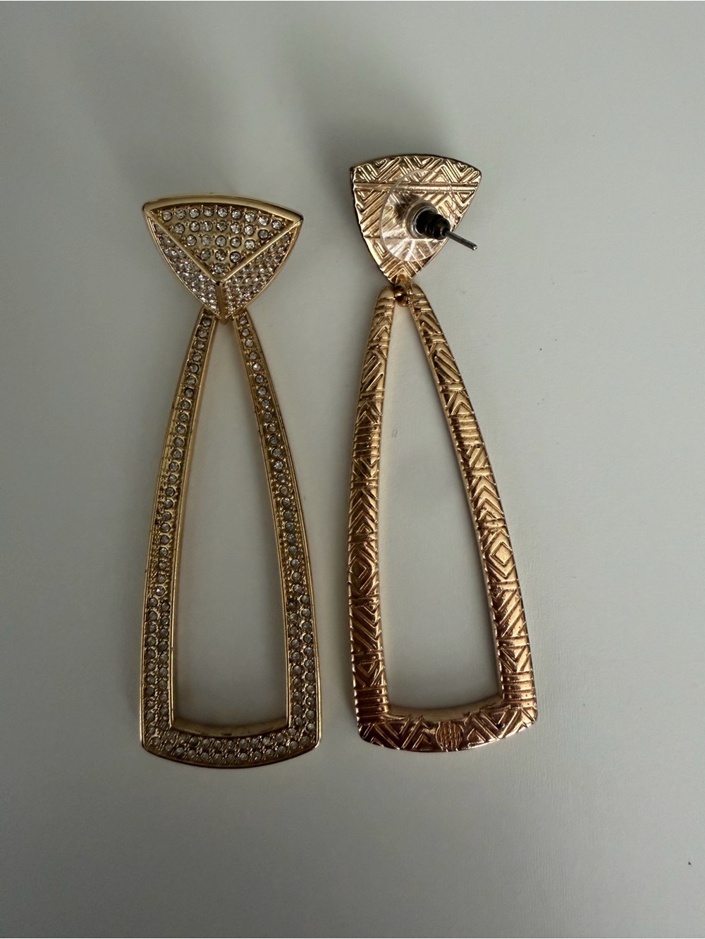 House of Harlow 1960 Mesa Crystal Gold Pavé Open Triangle Drop Earrings - Picture 3 of 3